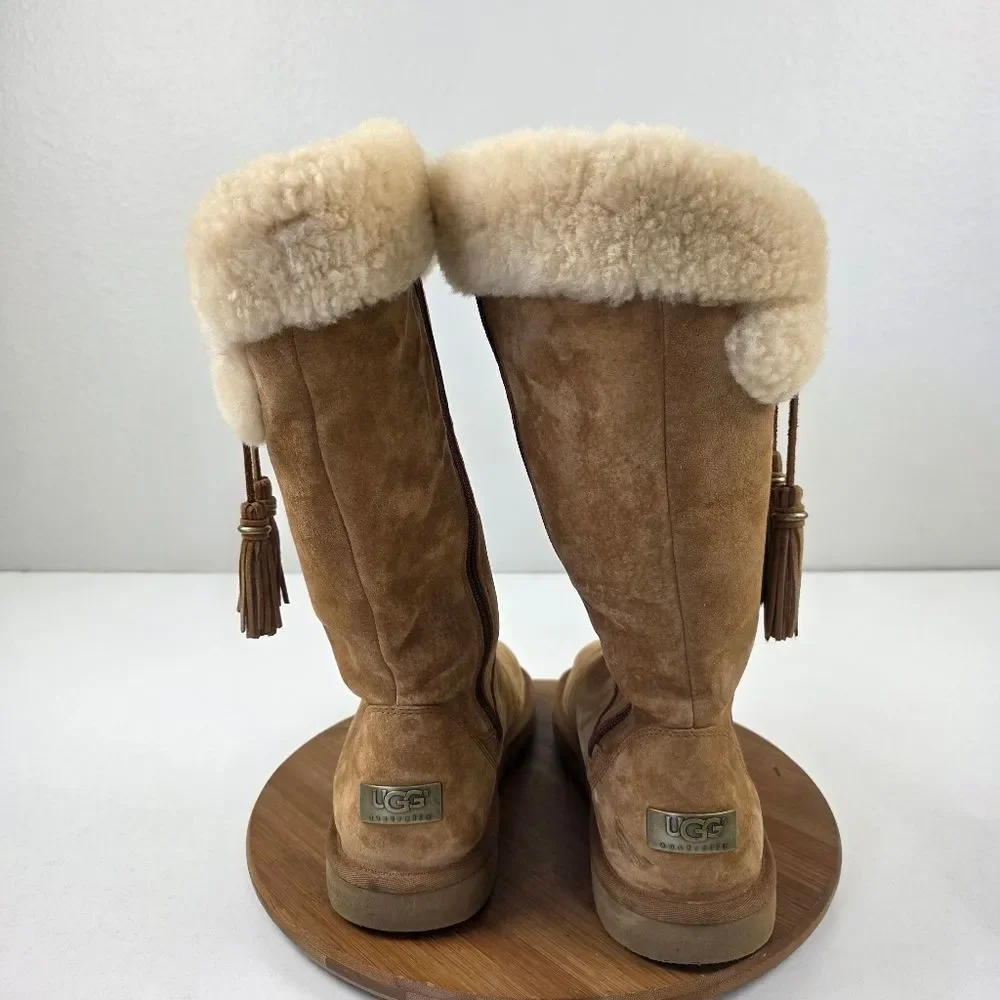 UGG Australia Plumdale Winter Boots Womens Sz 10 EU‎ 41 Brown Leather Sheespkin
